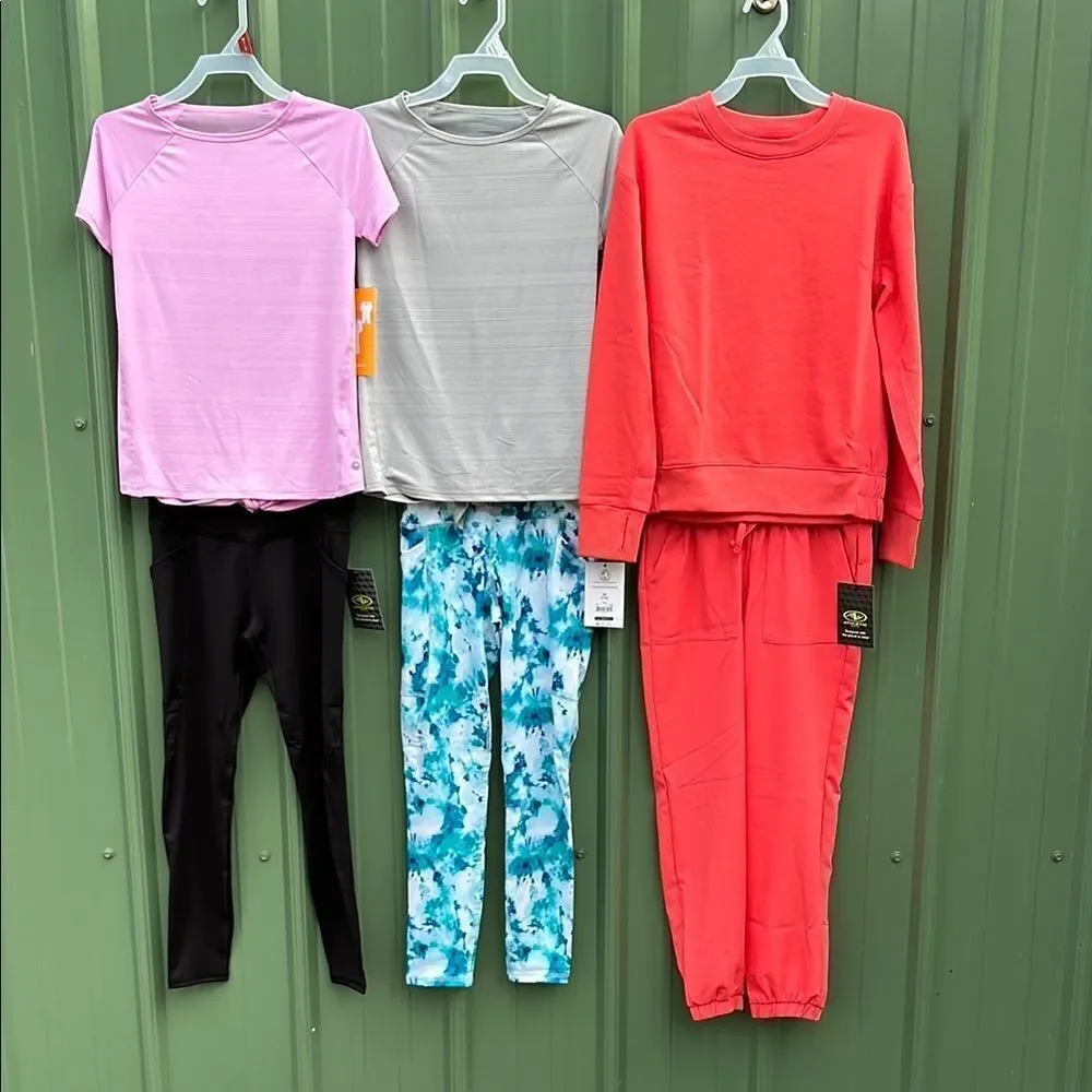 Girls Active Sporty T-Shirts Leggings & Track Suit 6-Piece Bundle Size M